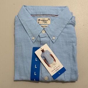 Weatherproof Vintage Men’s Short Sleeve Woven Button Down Shirt, Blue, Size L